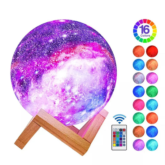 3D Moon Galaxy Lamp: 16-Color Touch & Remote Night Light